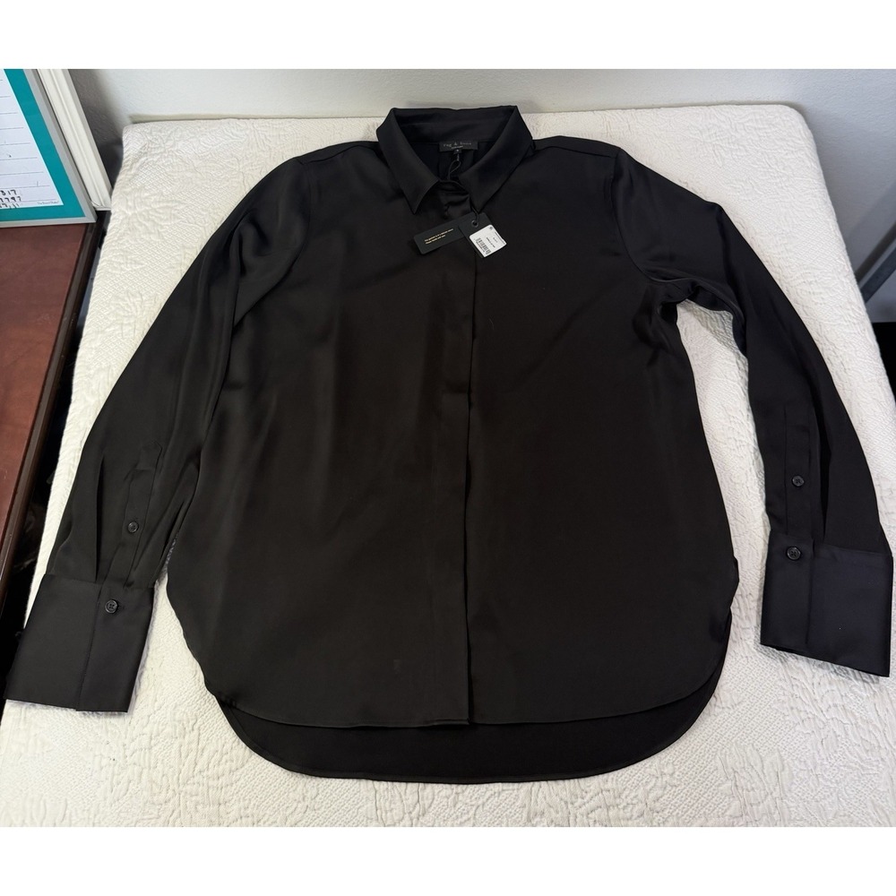 NEW Rag & Bone Darla Black Semi Sheer Button-Up Long Sleeve Shirt Sz L NWT $298